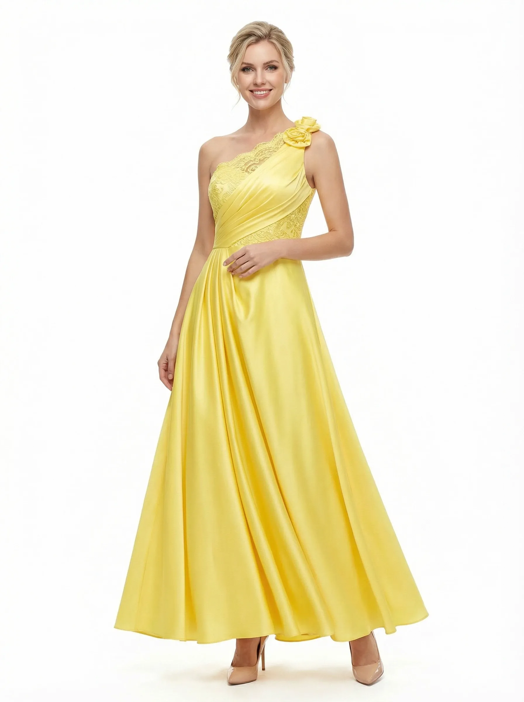 ChicSew Fancy One Shoulder Satin Lace Applique Prom Gown Pretty Sleeveless A-Line sold by ChicSew