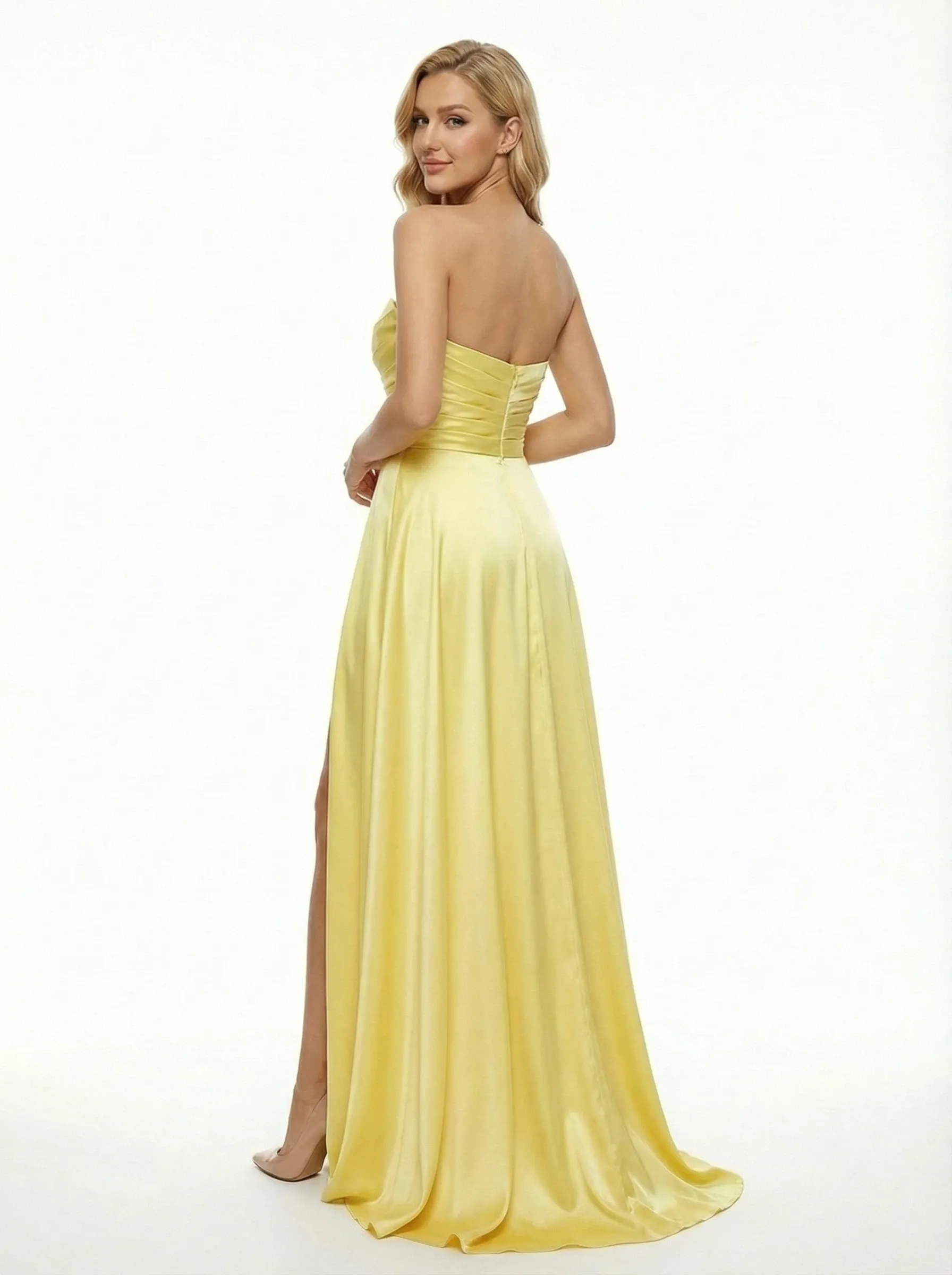 Sexy Sweetheart Satin Prom Gown Pretty Ruched Bodice A-Line Formal Party Dress sold by ChicSew product image thumbnail 3