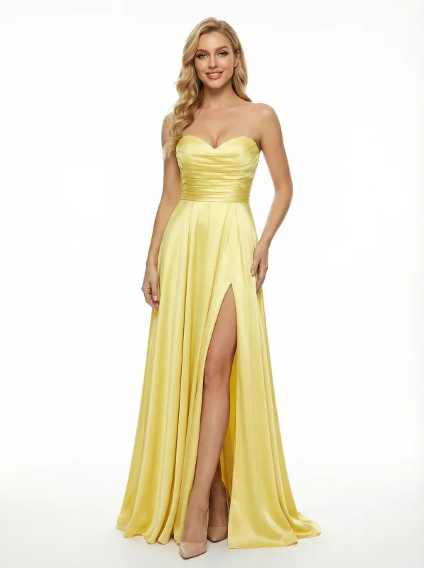 Sexy Sweetheart Satin Prom Gown Pretty Ruched Bodice A-Line Formal Party Dress sold by ChicSew