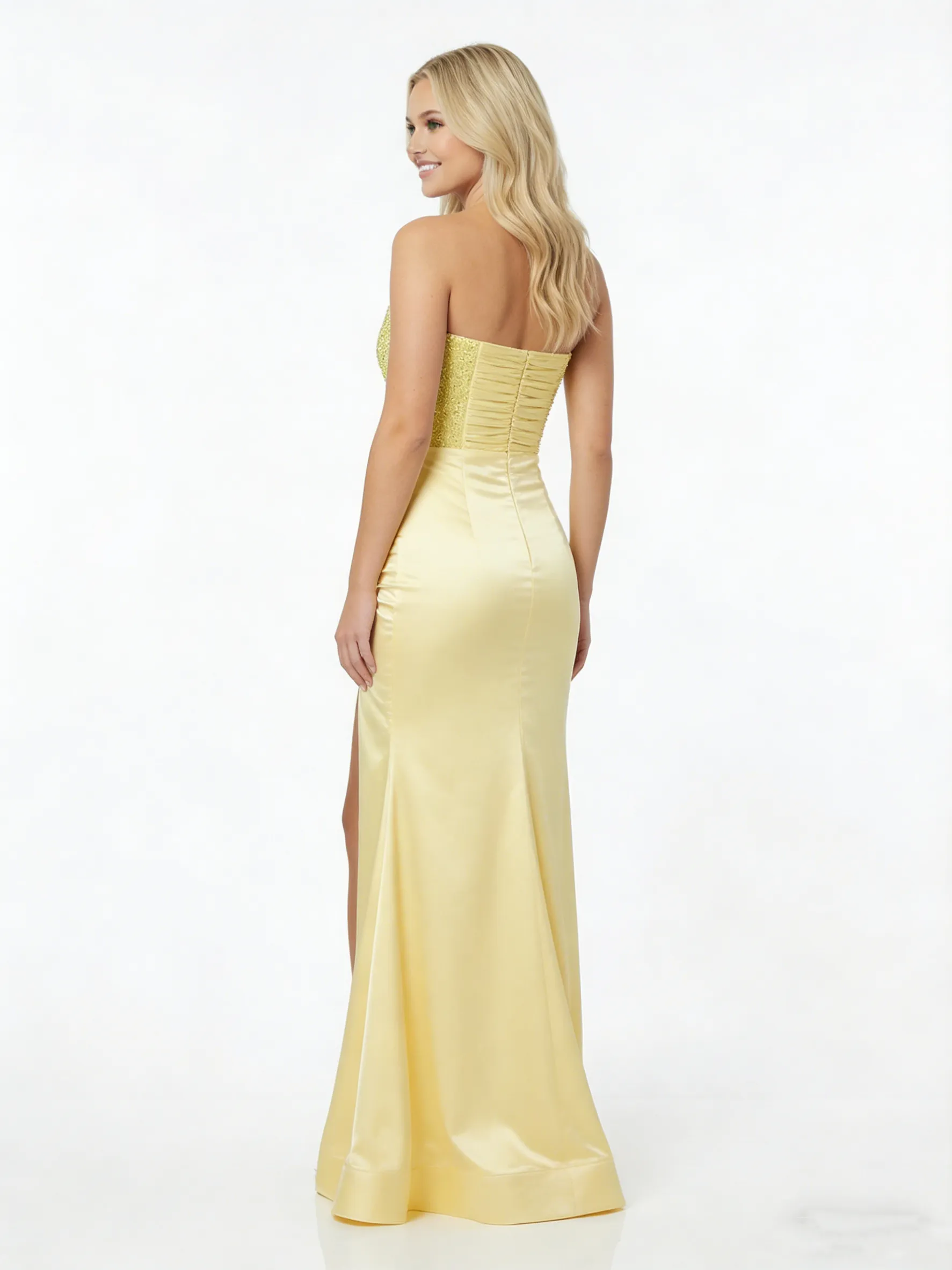 Modern Strapless Sparkly Sequin Bodice Gala Dress Chic Ruched Satin Long Prom Gown sold by ChicSew product image thumbnail 3