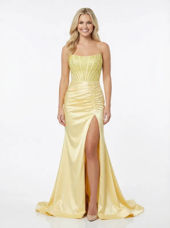 Modern Strapless Sparkly Sequin Bodice Gala Dress Chic Ruched Satin Long Prom Gown sold by ChicSew