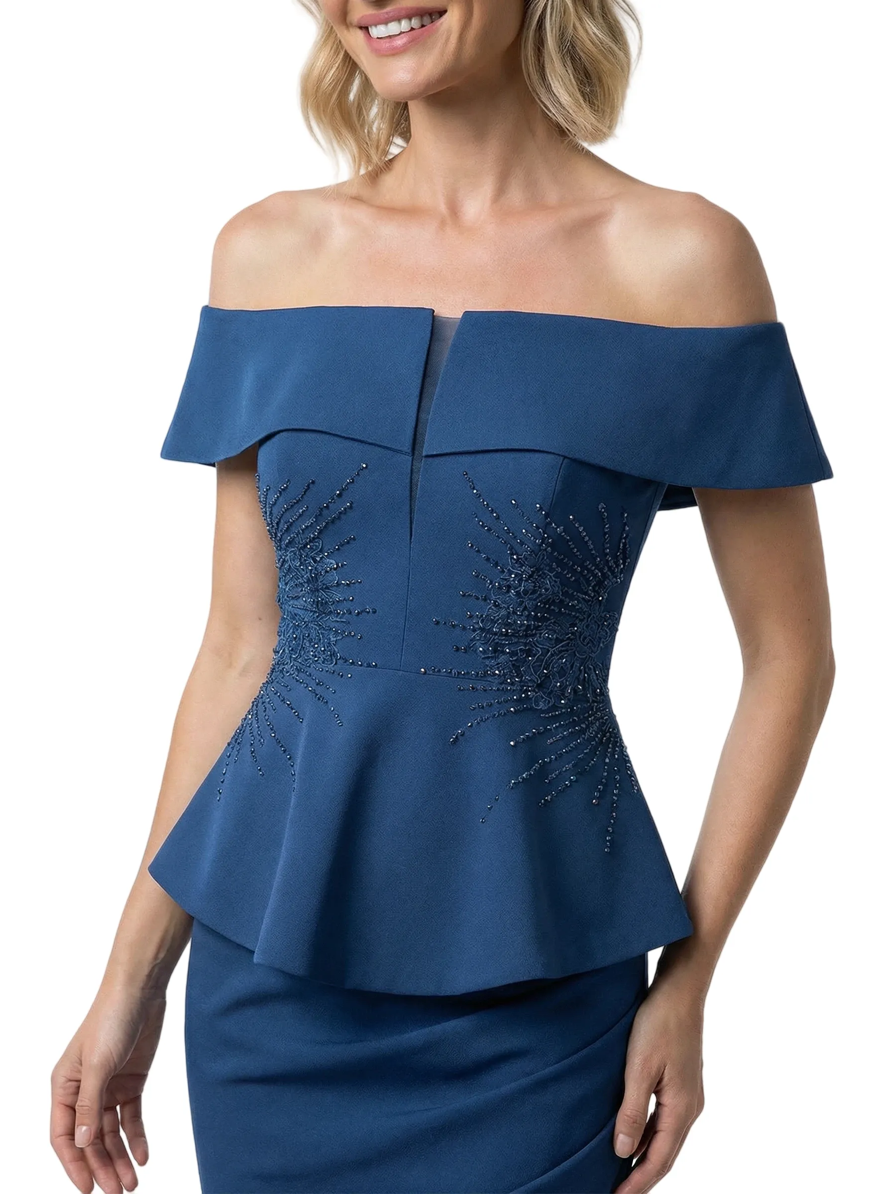 Classy Crepe Beaded Off The Shoulder Mermaid Maxi Mother Of The Bride Gown sold by ChicSew product image thumbnail 2