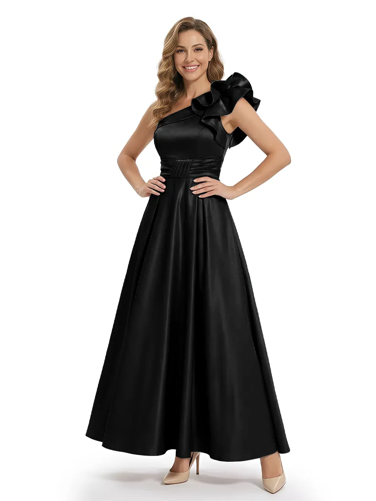 Elegant One Shoulder Mother Of The Bride Dress Satin A-Line Evening Gown With Ruffles sold by ChicSew product image thumbnail 4