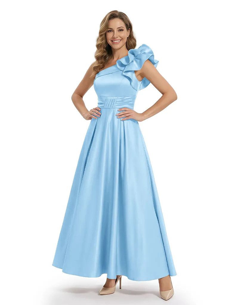 Elegant One Shoulder Mother Of The Bride Dress Satin A-Line Evening Gown With Ruffles sold by ChicSew product image thumbnail 5