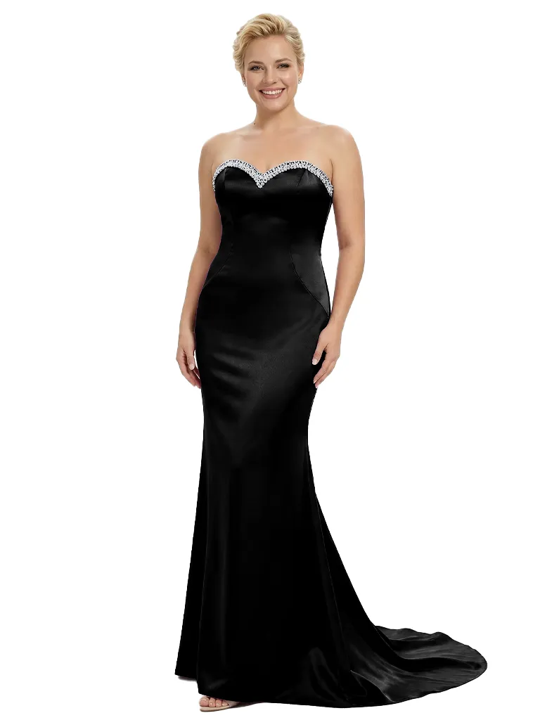 Stylish Strapless Sweetheart Satin Mother of The Bride Dress Floor-Length Mermaid Gown Beading Glamorous Wedding Formal Wear sold by ChicSew product image thumbnail 4