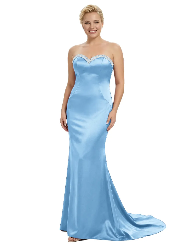 Stylish Strapless Sweetheart Satin Mother of The Bride Dress Floor-Length Mermaid Gown Beading Glamorous Wedding Formal Wear sold by ChicSew product image thumbnail 5