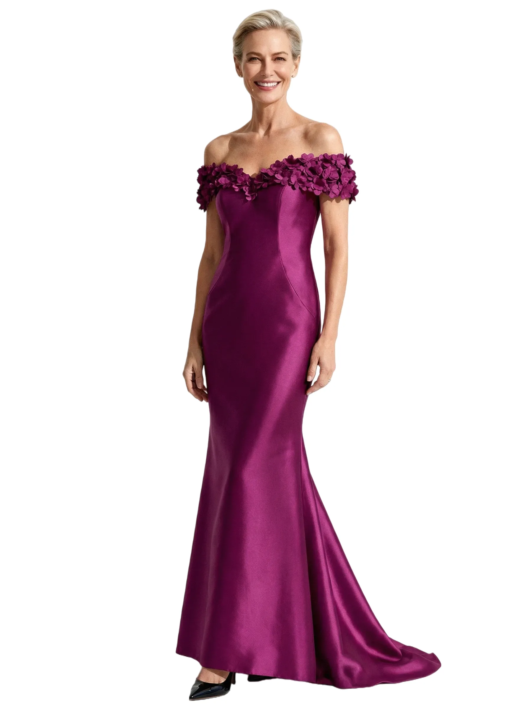 Fancy Off Shoulder Satin Mother of The Groom Dress Mermaid Gown 3D Flower sold by ChicSew product image thumbnail 5