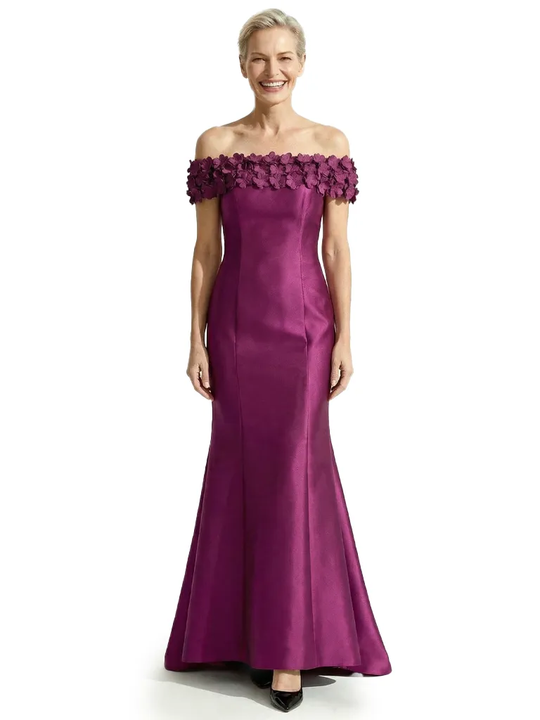 Fancy Off Shoulder Satin Mother of The Groom Dress Mermaid Gown 3D Flower sold by ChicSew