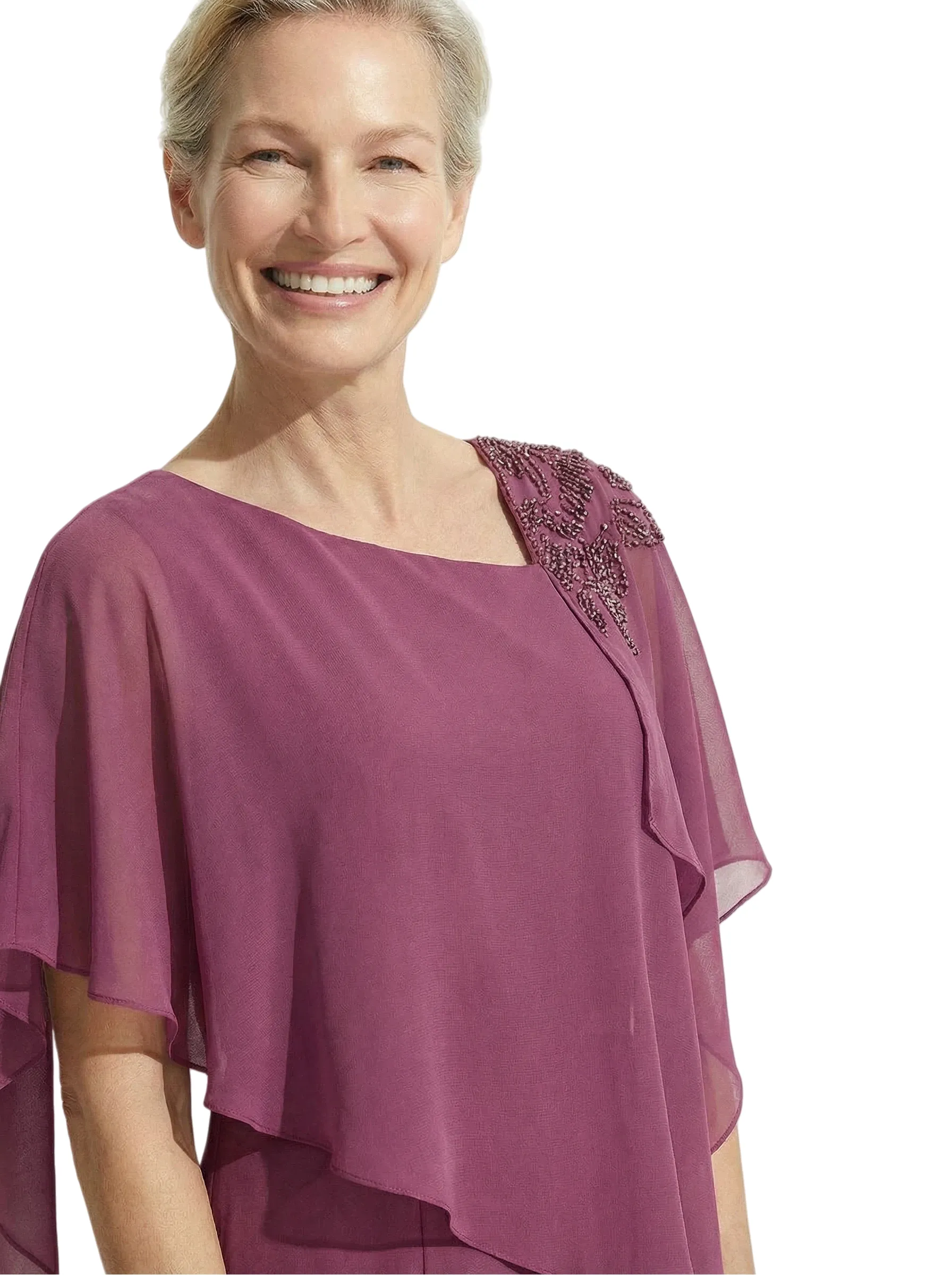 Modern Asymmetric Cape Sleeve Chiffon Mother of The Bride Dress Wedding Guest Outfit sold by ChicSew product image thumbnail 3