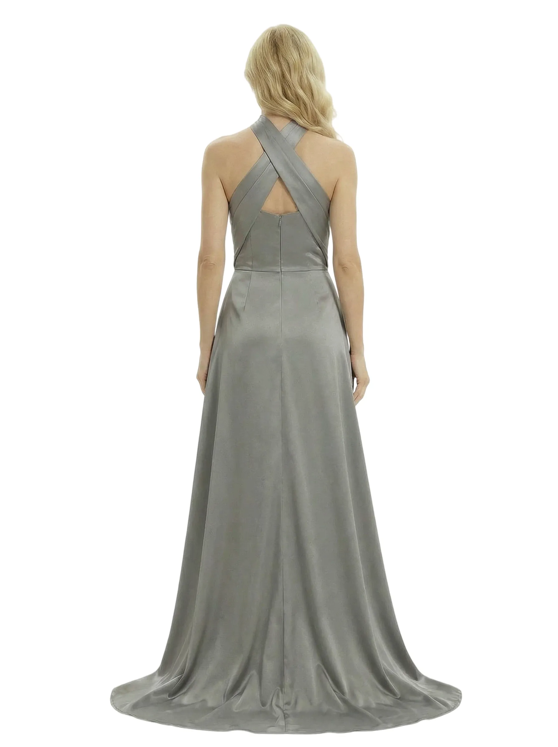 Elegant Cross Halter Neck Satin Mother of The Groom Dress Sleeveless Sheath Maxi Gown sold by ChicSew product image thumbnail 3