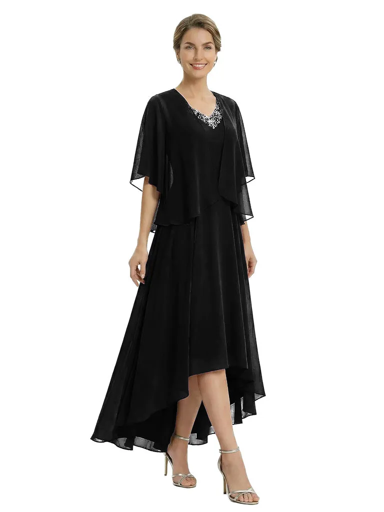 Elegant High-Low Flutter Sleeves V-Neck Beaded Mother of The Bride Gown and Jacket sold by ChicSew product image thumbnail 5