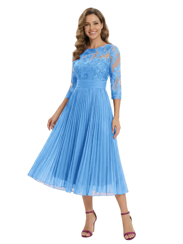 Elegant Summer Pleated Long Sleeve Chiffon Mother of The Bride Dress Tea-Length sold by ChicSew product image thumbnail 5