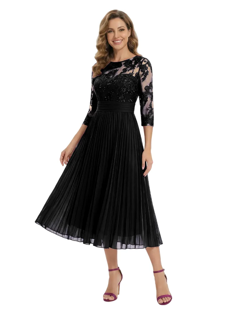 Elegant Summer Pleated Long Sleeve Chiffon Mother of The Bride Dress Tea-Length sold by ChicSew product image thumbnail 4