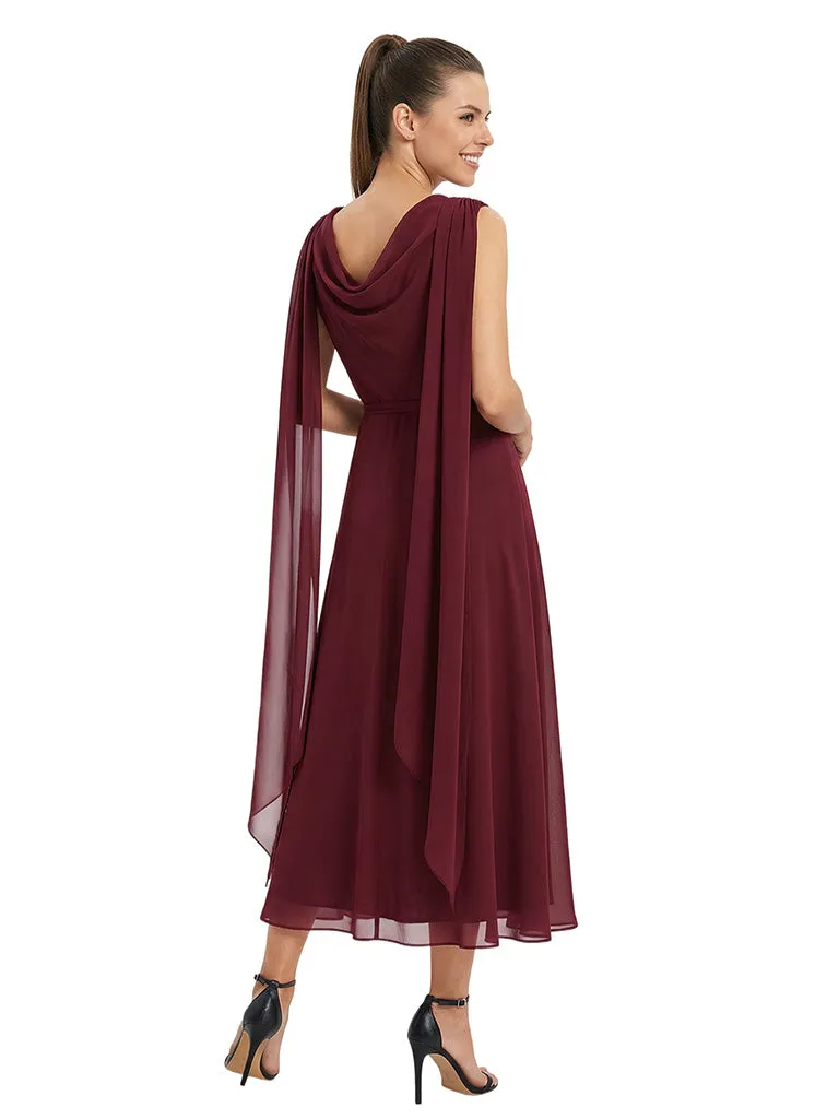 Sophisticated Jewel Tea-Length Mother of The Bride Gown With Chiffon Capelet sold by ChicSew product image thumbnail 2