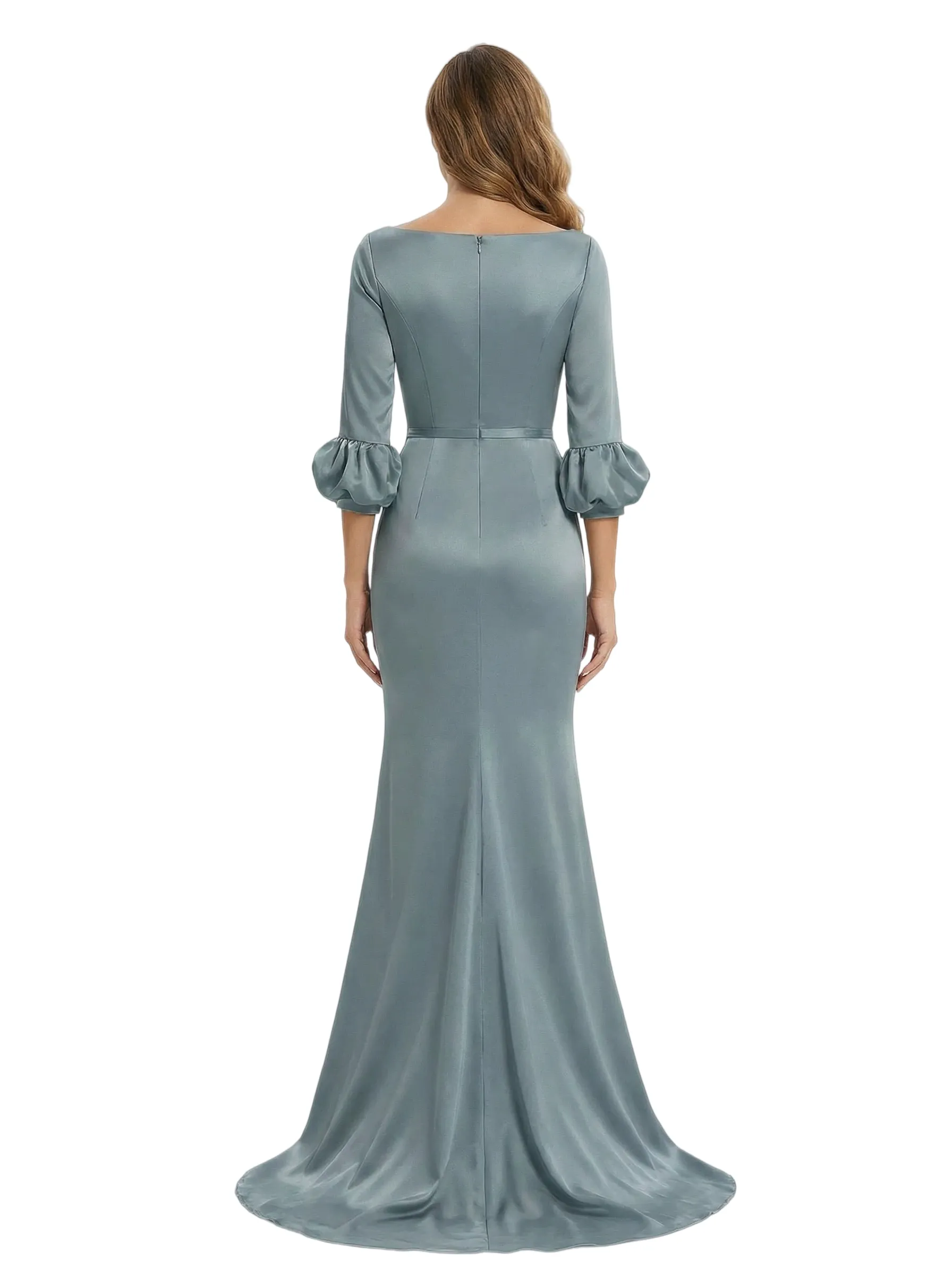 Elegant V-Neck Satin Mother of The Bride Dress With Sleeve Mermaid Maxi Gown With Train sold by ChicSew product image thumbnail 3
