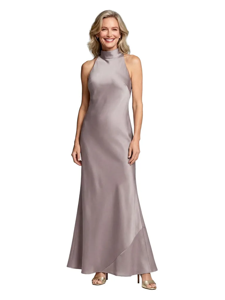Chic Halter Sleeveless Satin Mother of The Groom Dress Floor-Length Mermaid Gown sold by ChicSew