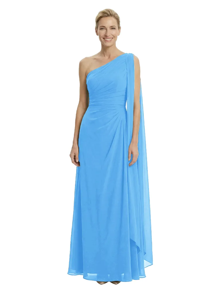 Elegant One Shoulder Ruched Chiffon Floor-Length A-Line Mother of the Groom Dresses sold by ChicSew product image thumbnail 5
