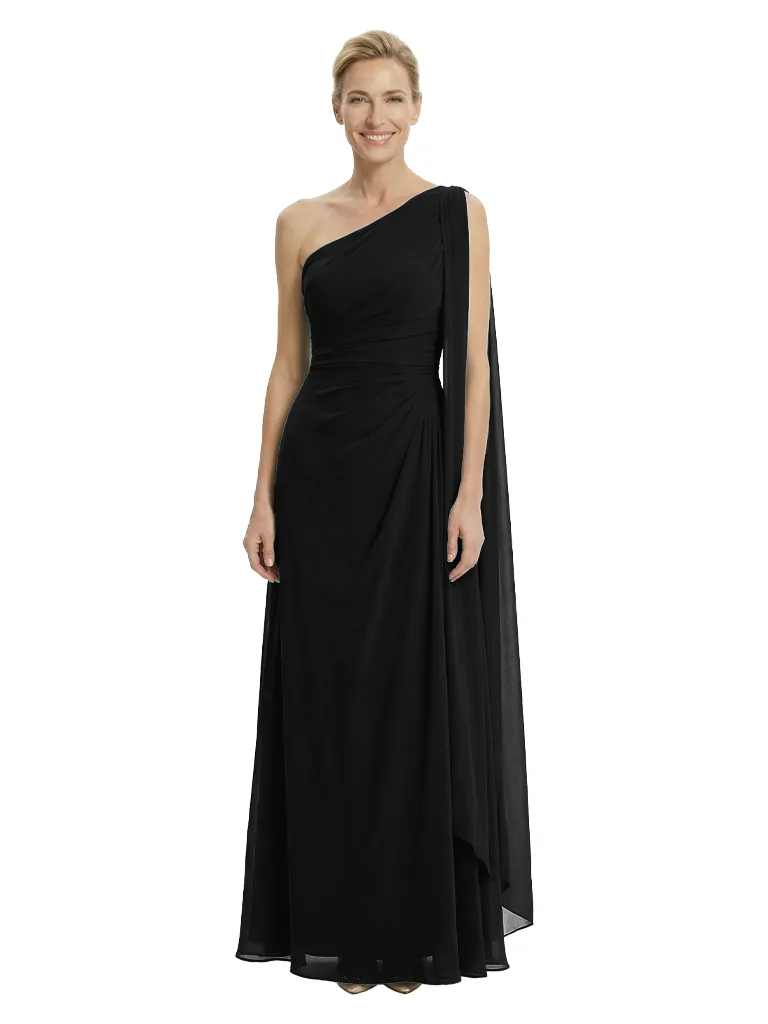 Elegant One Shoulder Ruched Chiffon Floor-Length A-Line Mother of the Groom Dresses sold by ChicSew product image thumbnail 4