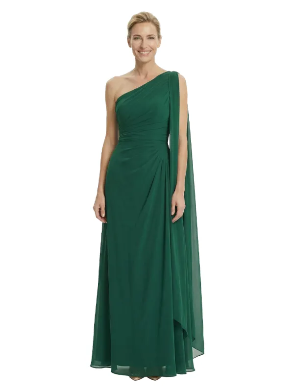 Elegant One Shoulder Ruched Chiffon Floor-Length A-Line Mother of the Groom Dresses sold by ChicSew