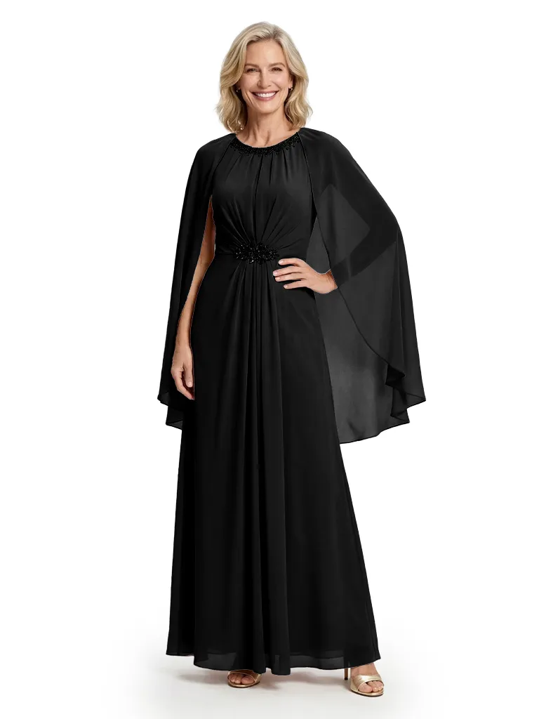 Modern Jewel Mother Of The Groom Dress Chiffon A-Line Gown With Attached Sheer Cape sold by ChicSew product image thumbnail 3