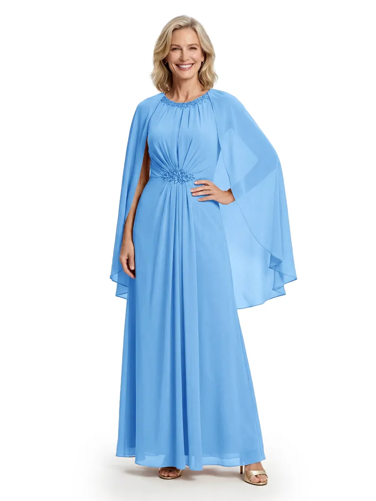 Modern Jewel Mother Of The Groom Dress Chiffon A-Line Gown With Attached Sheer Cape sold by ChicSew product image thumbnail 4