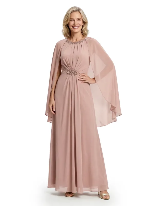 Modern Jewel Mother Of The Groom Dress Chiffon A-Line Gown With Attached Sheer Cape sold by ChicSew