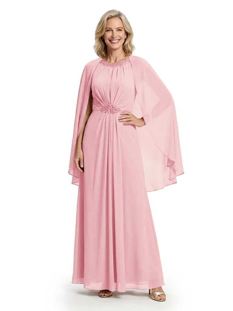 Modern Jewel Mother Of The Groom Dress Chiffon A-Line Gown With Attached Sheer Cape sold by ChicSew product image thumbnail 5