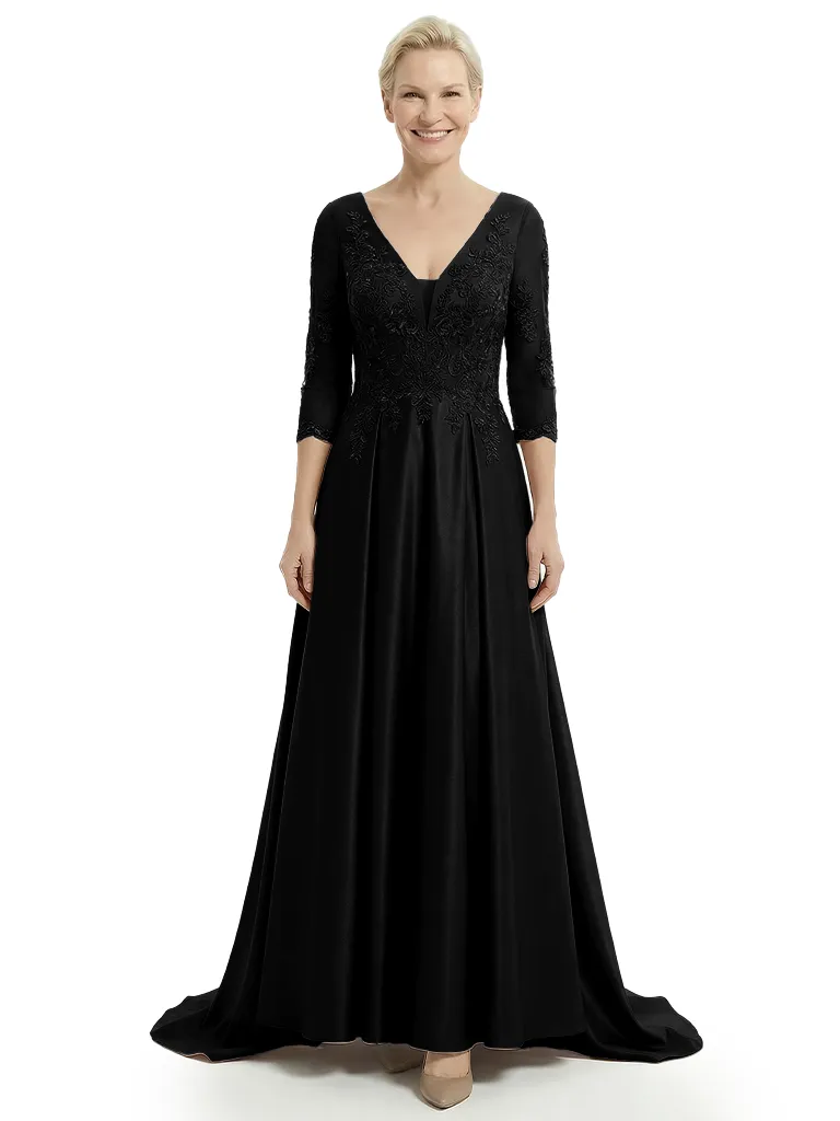 Unique Applique Mother Of The Groom Dress With Sleeves Satin A-Line Gown sold by ChicSew product image thumbnail 4