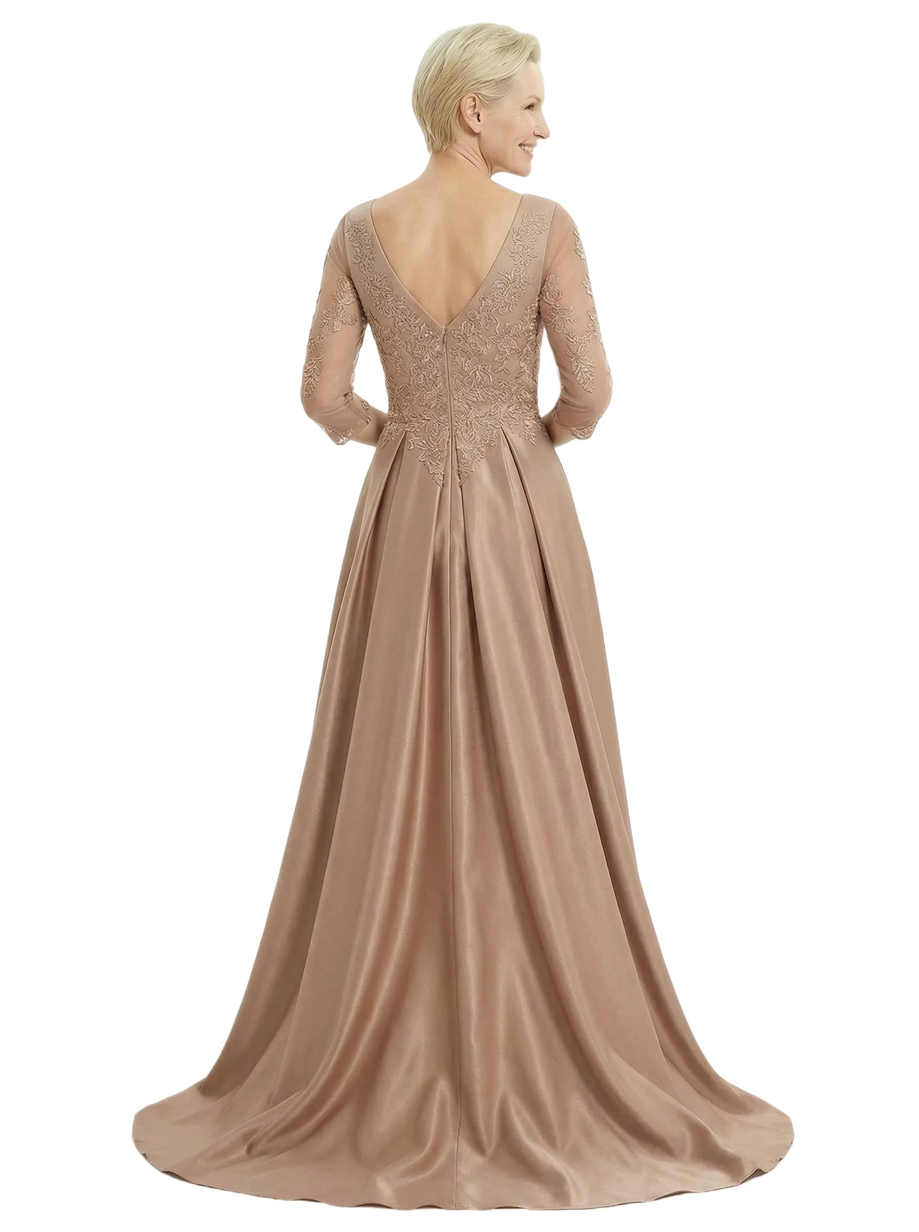 Unique Applique Mother Of The Groom Dress With Sleeves Satin A-Line Gown sold by ChicSew product image thumbnail 3