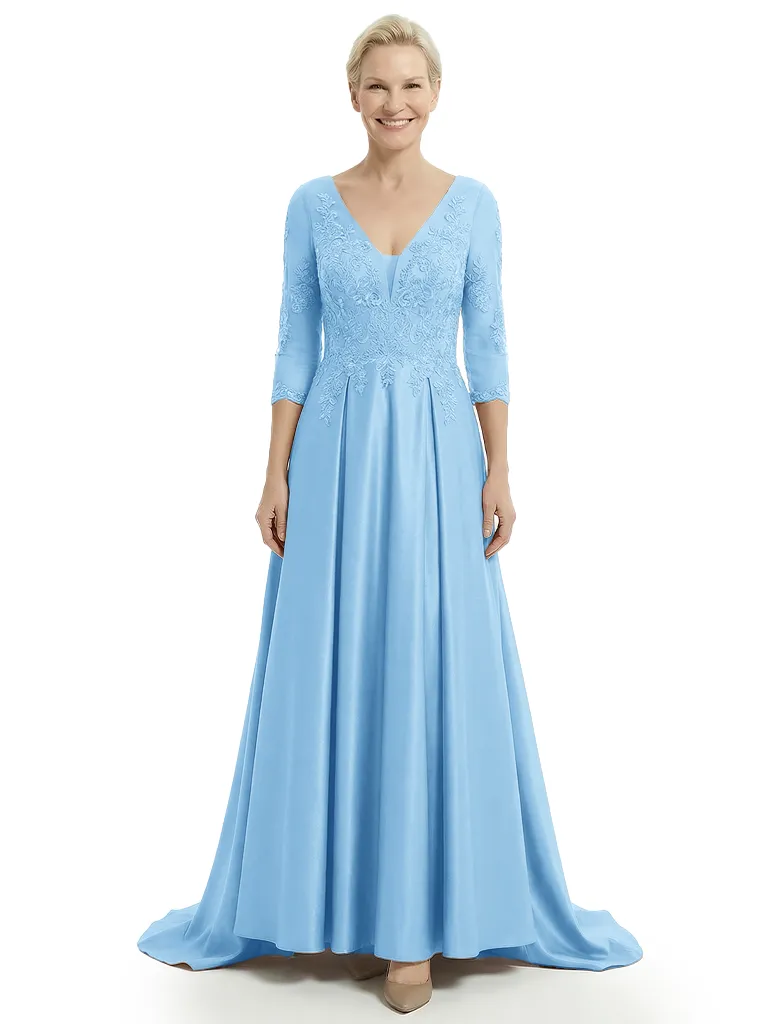 Unique Applique Mother Of The Groom Dress With Sleeves Satin A-Line Gown sold by ChicSew product image thumbnail 5