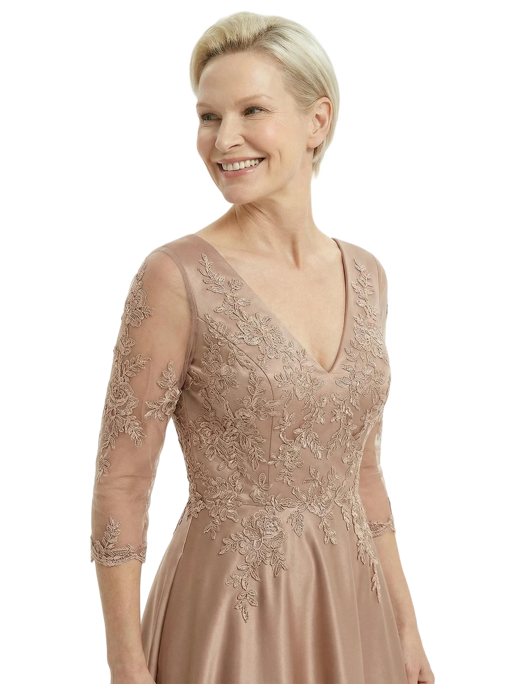 Unique Applique Mother Of The Groom Dress With Sleeves Satin A-Line Gown sold by ChicSew product image thumbnail 2