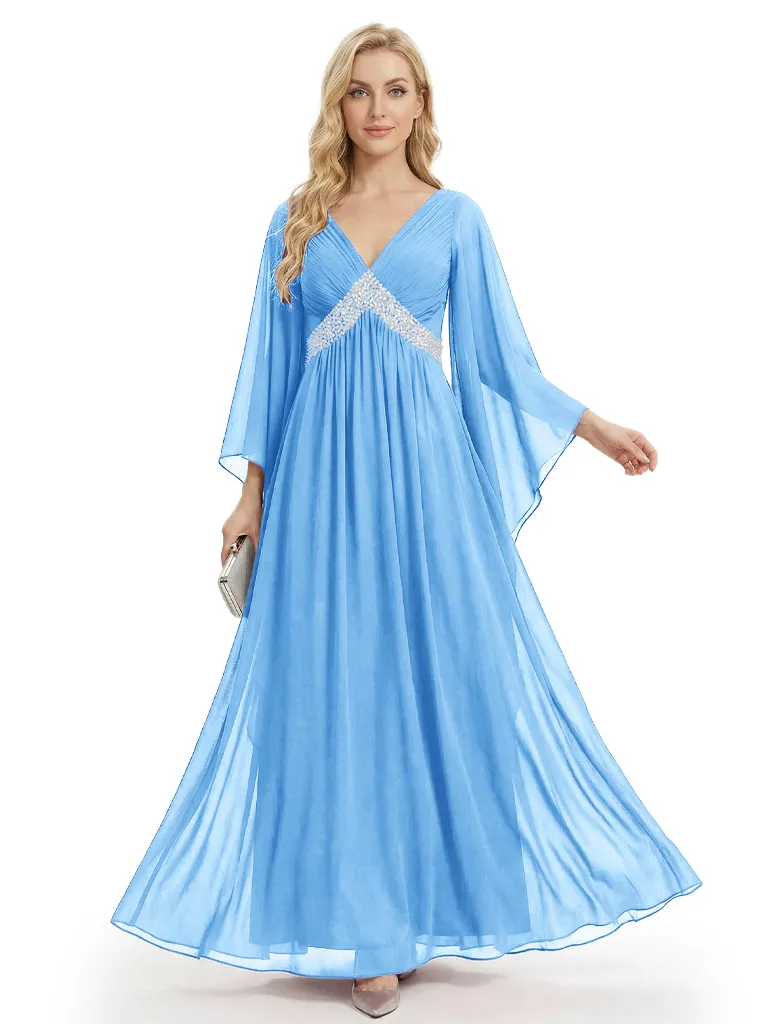 Graceful Empire Waist Mother Of The Bride Dress Chiffon V-Neck Flutter Sleeve Maxi Gown sold by ChicSew product image thumbnail 5