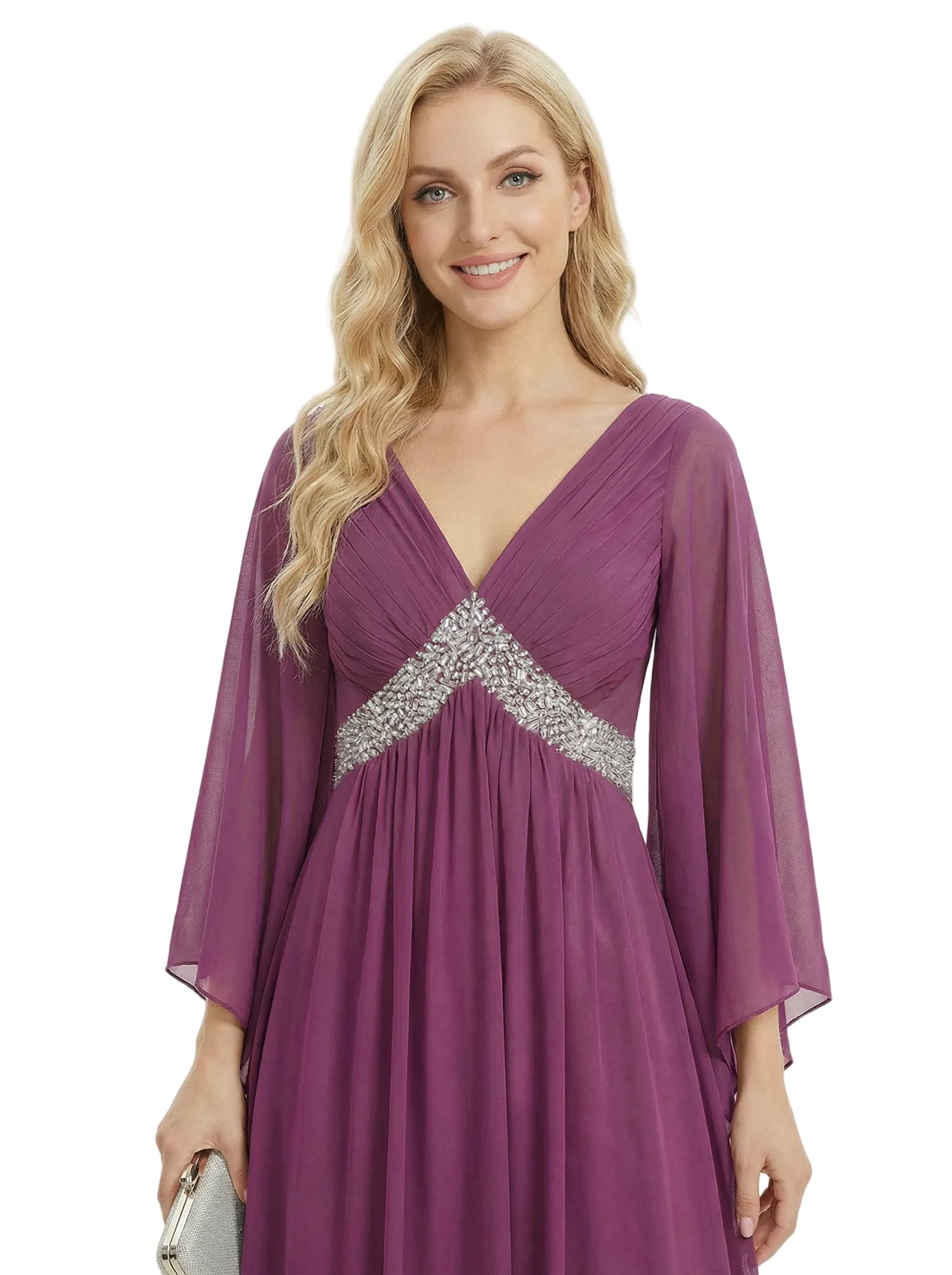 Graceful Empire Waist Mother Of The Bride Dress Chiffon V-Neck Flutter Sleeve Maxi Gown sold by ChicSew product image thumbnail 2