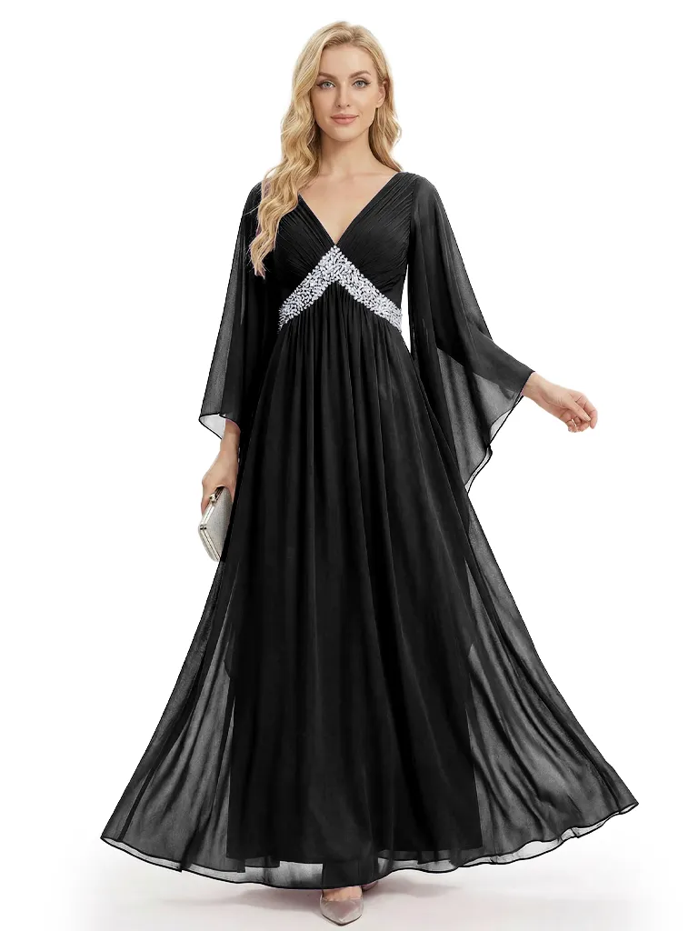 Graceful Empire Waist Mother Of The Bride Dress Chiffon V-Neck Flutter Sleeve Maxi Gown sold by ChicSew product image thumbnail 4