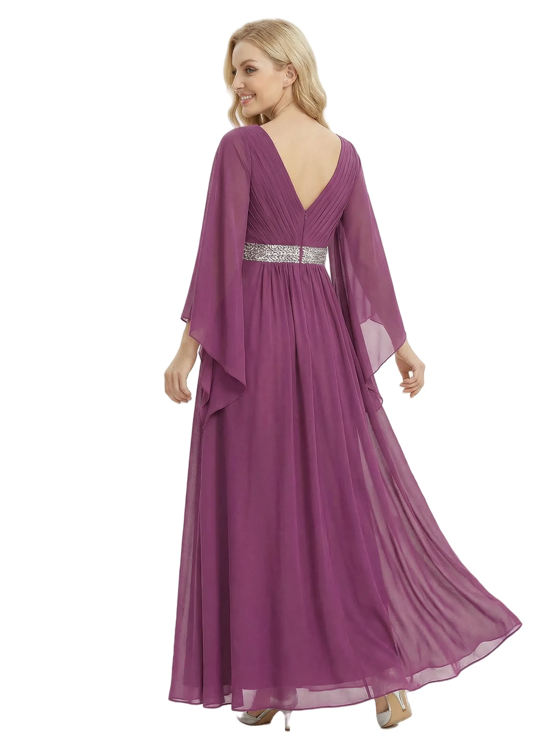 Graceful Empire Waist Mother Of The Bride Dress Chiffon V-Neck Flutter Sleeve Maxi Gown sold by ChicSew product image thumbnail 3