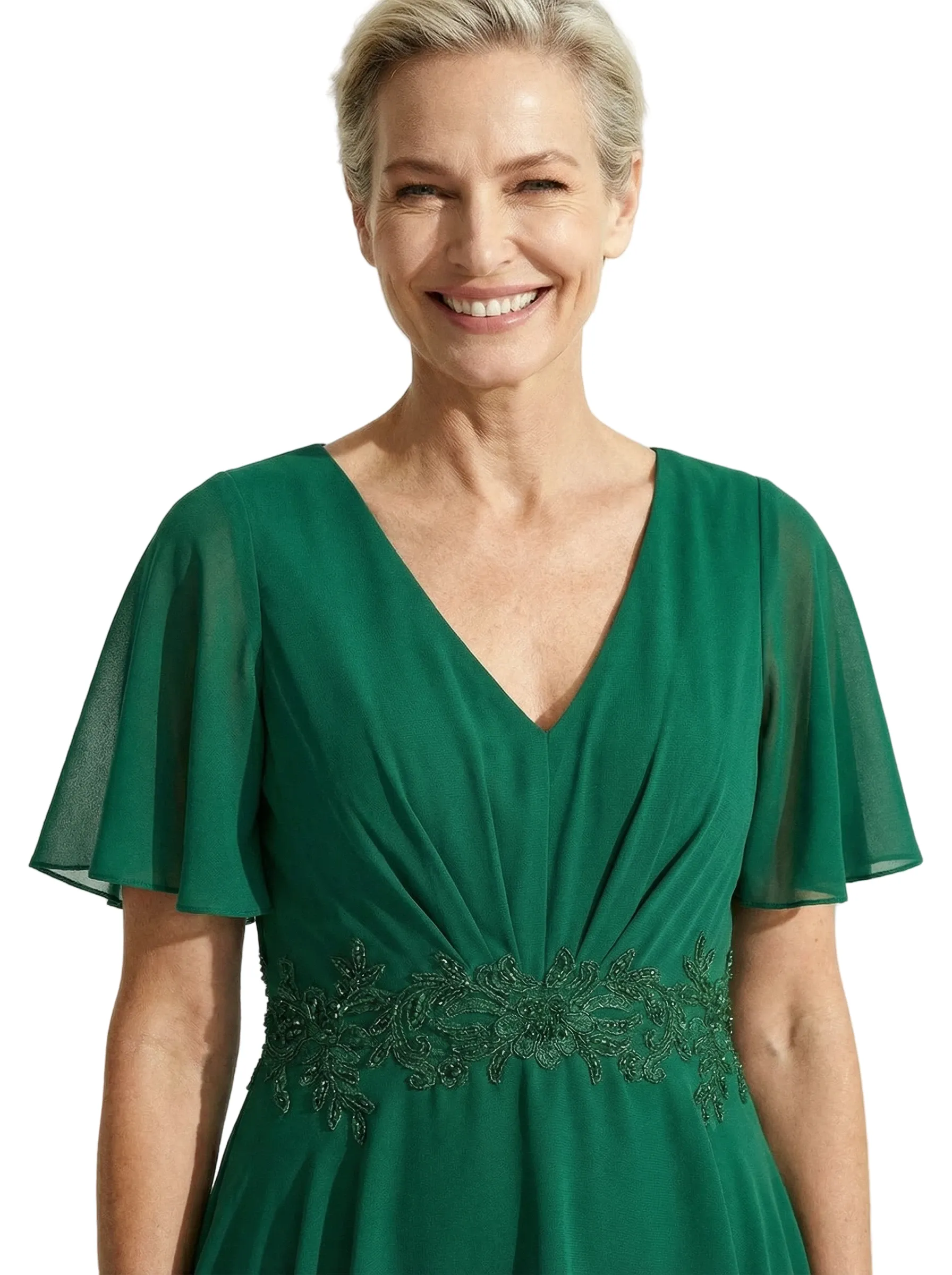 Unique V-Neck Chiffon Mother Of The Bride PantSuit With Flutter Sleeves sold by ChicSew product image thumbnail 2