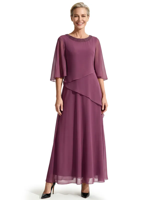Beautiful Chiffon Beaded Jewel Mother Of The Groom Gown With Half Cape Sleeves sold by ChicSew