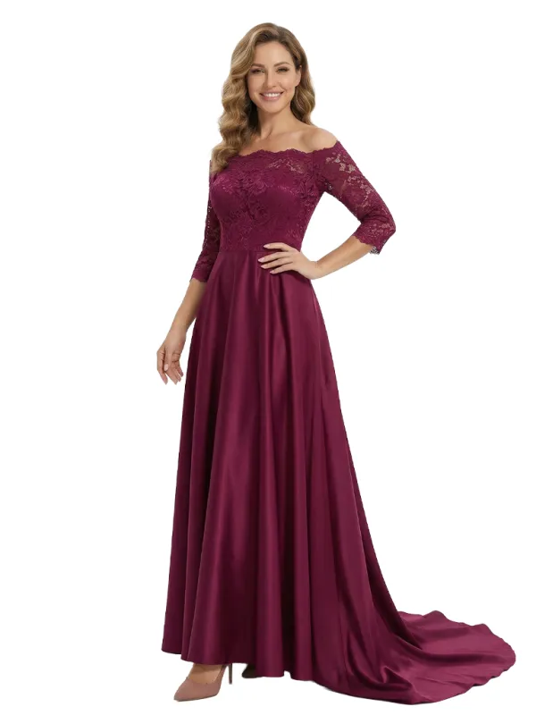 Classy Off The Shoulder Satin Lace Applique Mother Of The Groom Dress A-Line sold by ChicSew
