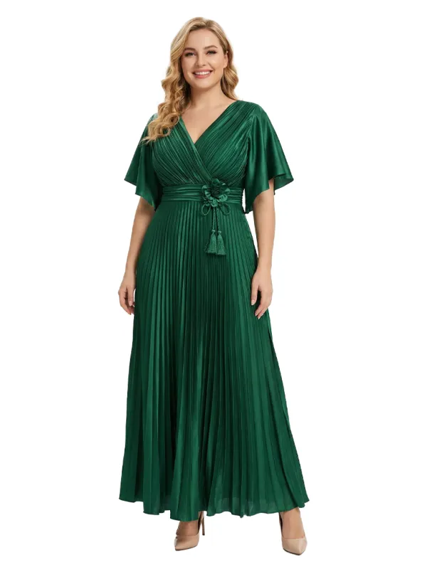 Morden V-Neck Half Sleeves A-Line Plus Size Satin Floor-Length Mother of the Bride Dresses sold by ChicSew
