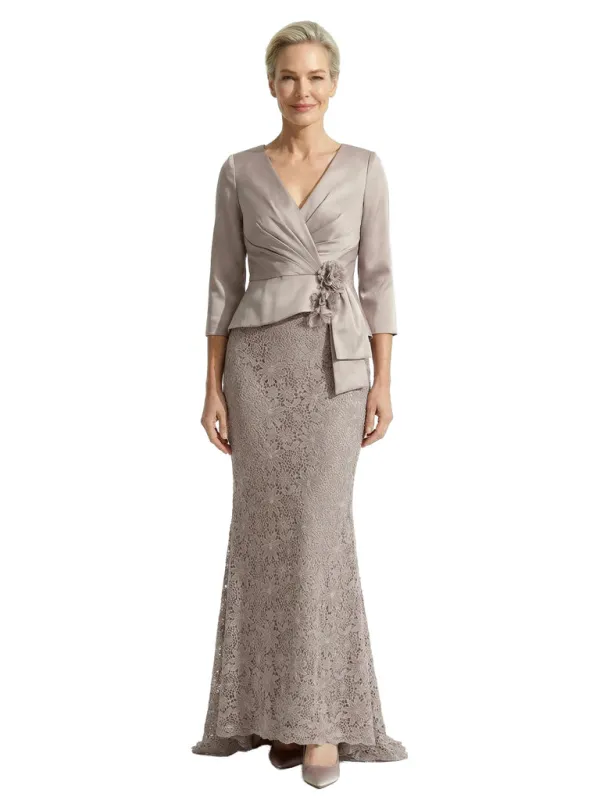 Unique V-Neck 3/4 Sleeve Mother of The Groom Dress Lace Mermaid Gown with Lace Formal Occasion Wear sold by ChicSew