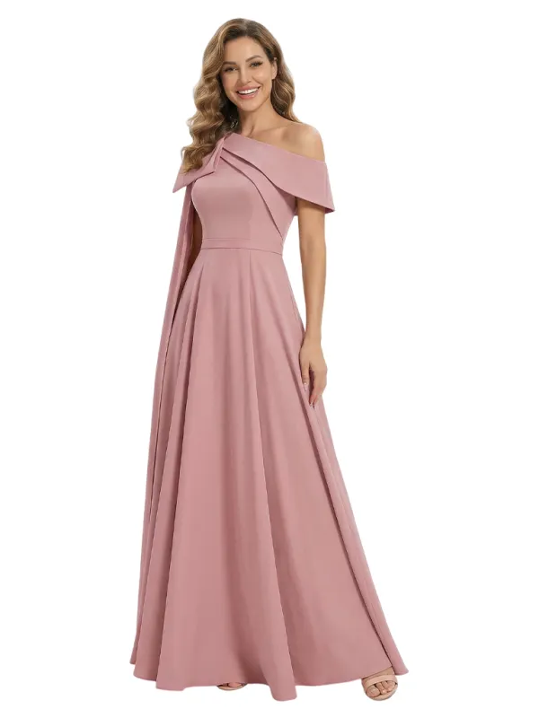 Elegant One Shoulder A-Line Satin Floor Length Mother of the Bride Dresses sold by ChicSew