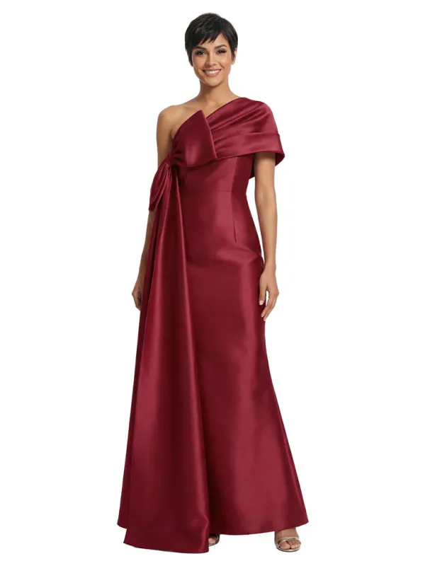 Unique One Shoulder Bow Detail Satin Mother Of The Bride Mermaid Gown sold by ChicSew