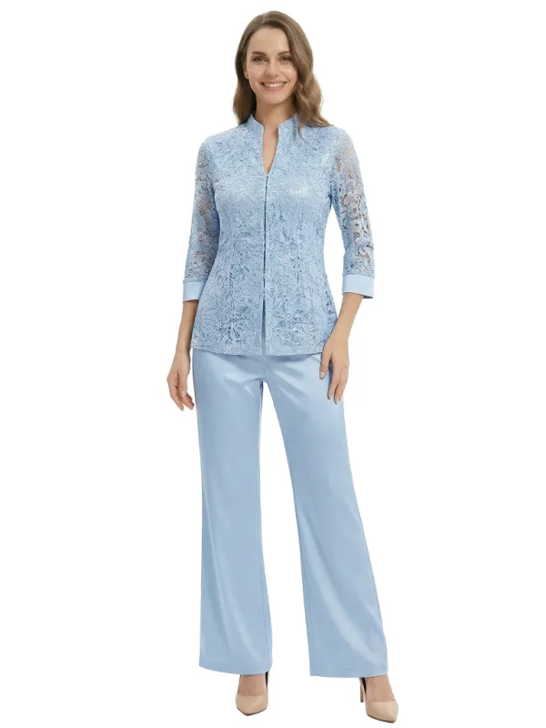 Elegant Lace Satin Pantsuits For Mother Of The Bride With Jacket sold by ChicSew