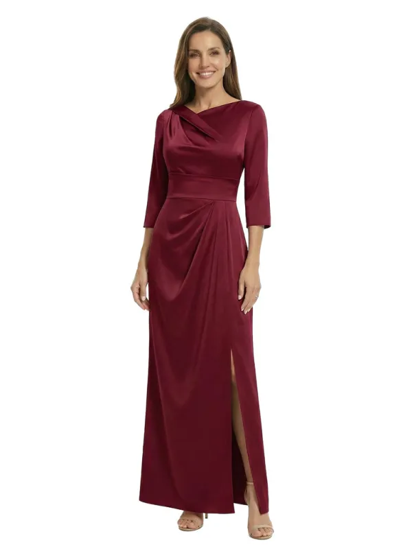 Modern Asymmetrical Neck 3/4 Sleeves Satin Mother Of The Bride Evening Gown sold by ChicSew