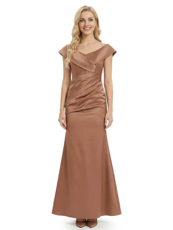 Off The Shoulder Mother Of The Groom Gown Satin Ruched Mermaid Dress sold by ChicSew