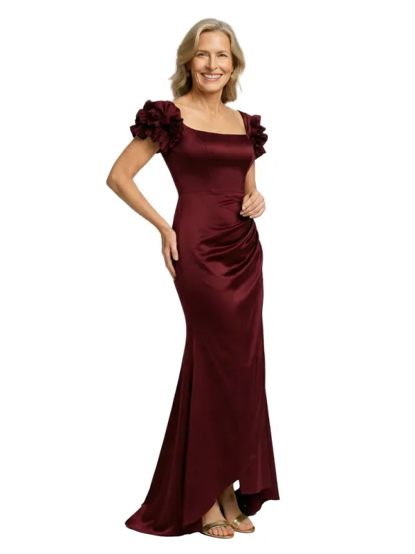 Unique Square Neck Ruffle Sleeves Satin Mother Of The Bride Evening Gown sold by ChicSew