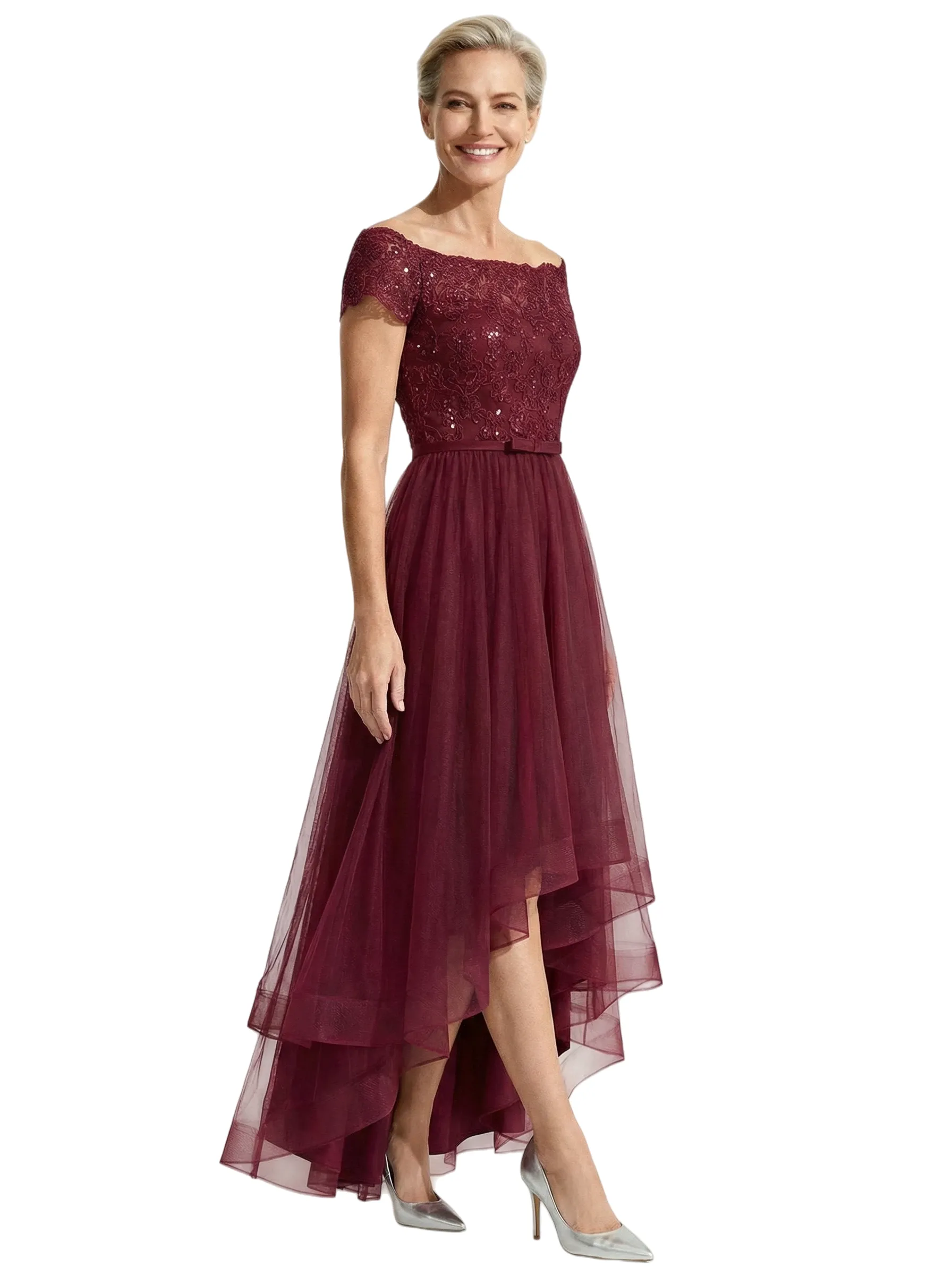 Beautiful Off Shoulder Lace Mother of The Bride Dress High-Low Tulle Gown for Wedding sold by ChicSew product image thumbnail 4