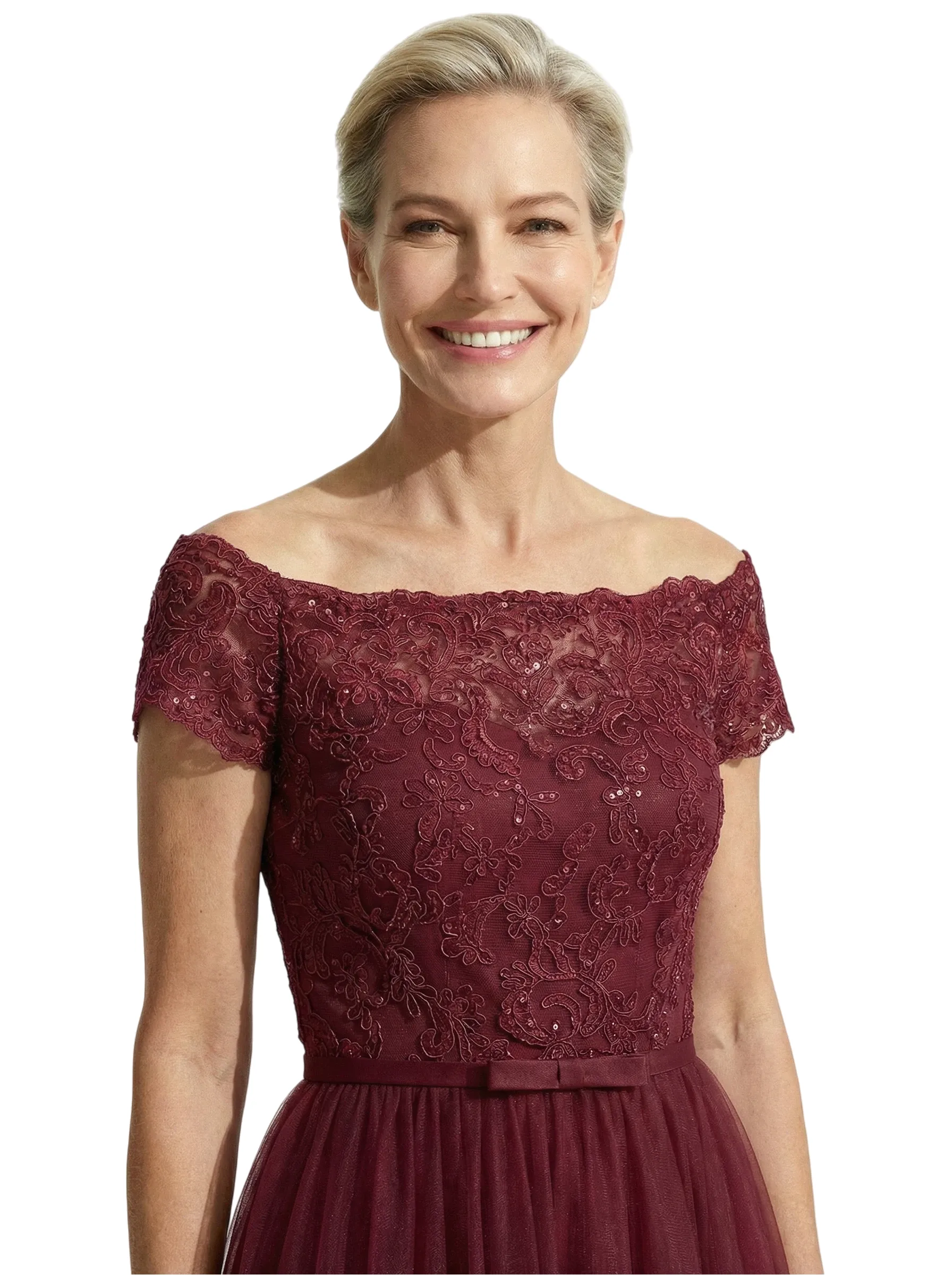 Beautiful Off Shoulder Lace Mother of The Bride Dress High-Low Tulle Gown for Wedding sold by ChicSew product image thumbnail 2