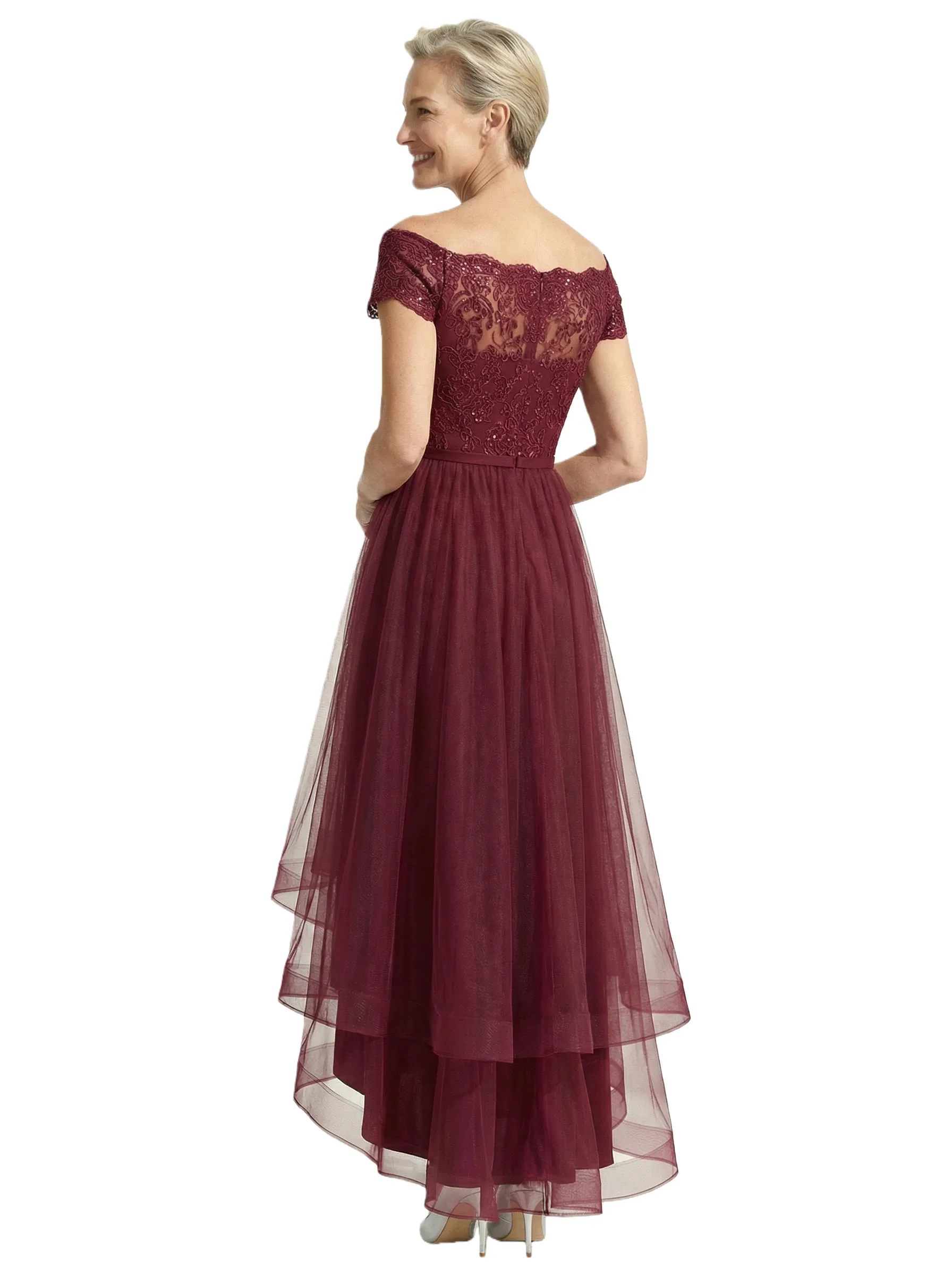 Beautiful Off Shoulder Lace Mother of The Bride Dress High-Low Tulle Gown for Wedding sold by ChicSew product image thumbnail 3