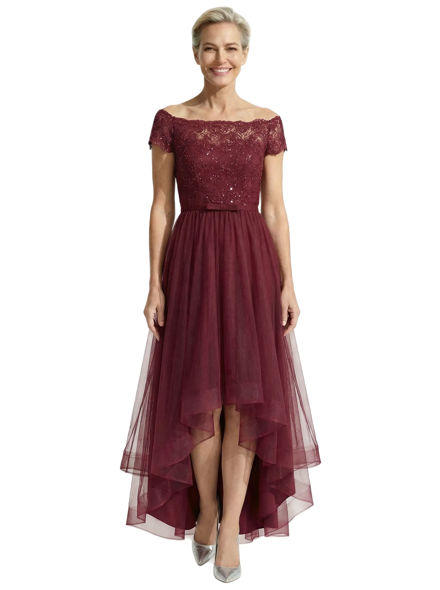 Beautiful Off Shoulder Lace Mother of The Bride Dress High-Low Tulle Gown for Wedding sold by ChicSew product image thumbnail 5